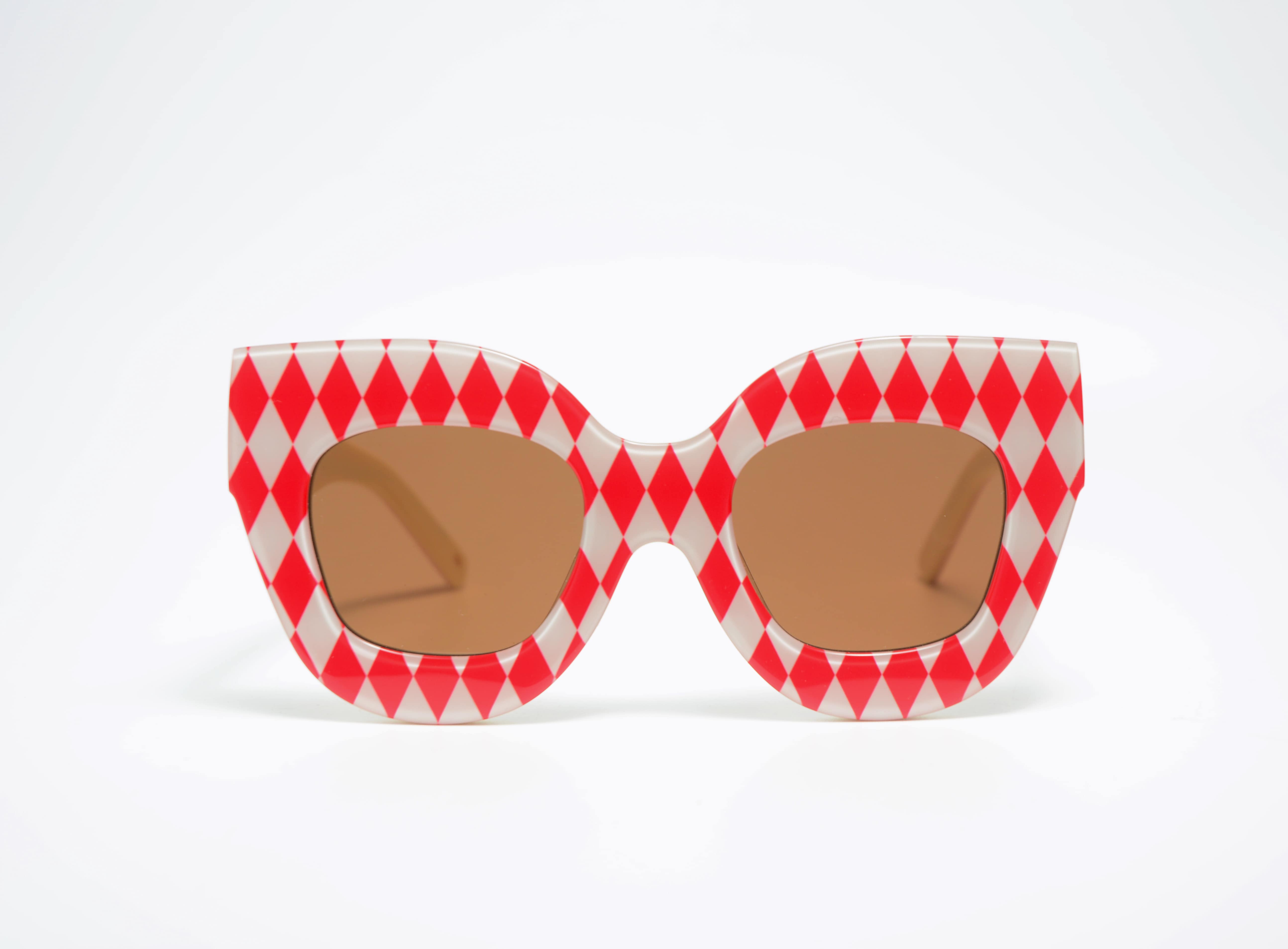 red clout goggles Sunglasses by Maryam Keyhani: Bevelled black and off-white color
