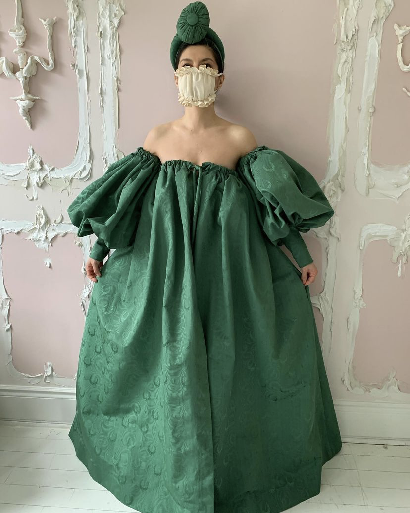 Green Cape Gown Moir