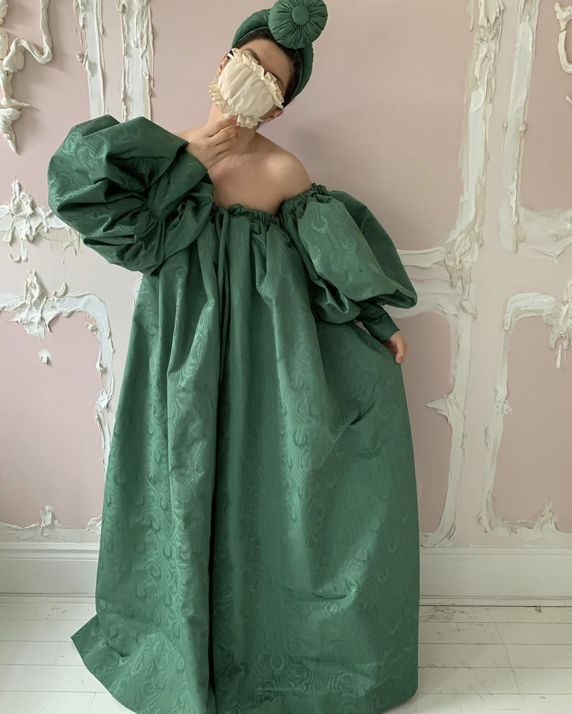 Green Cape Gown - Moir Maryam Keyhani Green Cape Gown - Moir Maryam Keyhani