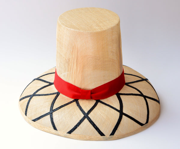 Harlequin Brim Ruby Red Ribbon Hat – Maryam Keyhani display picture 1