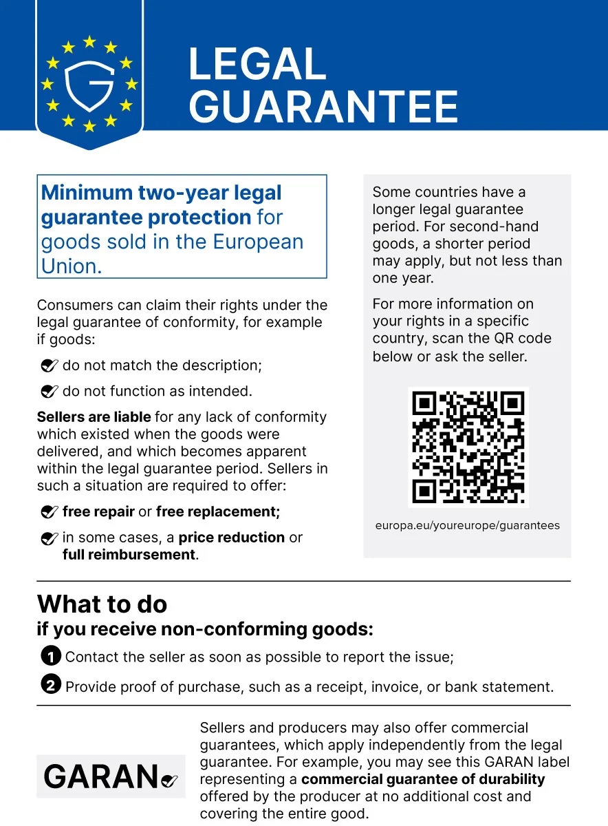 Legal guarantee – EU harmonised notice